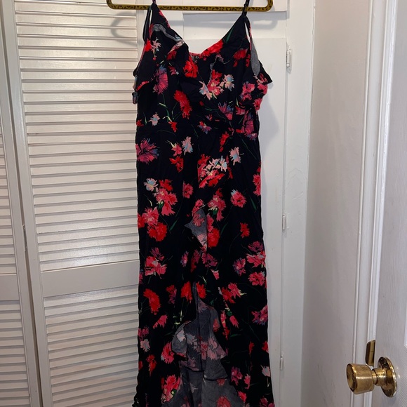EXPRESS BLUE FLORAL RUFFLE TRIM MAXI DRESS - Picture 2 of 6